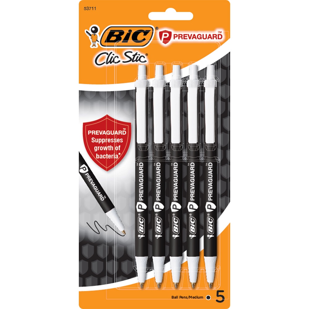 BIC, PrevaGuard, Antimicrobial, Clic Stic, Ballpoint Pen, 1mm, 5 pack